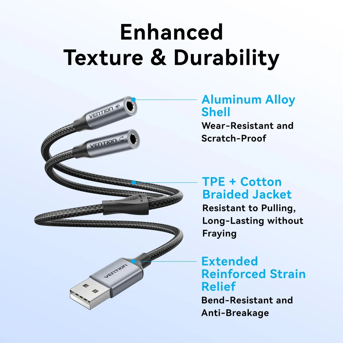 Vention външна звукова карта USB Sound card 2-Port 0.25M Gray - CVHHC