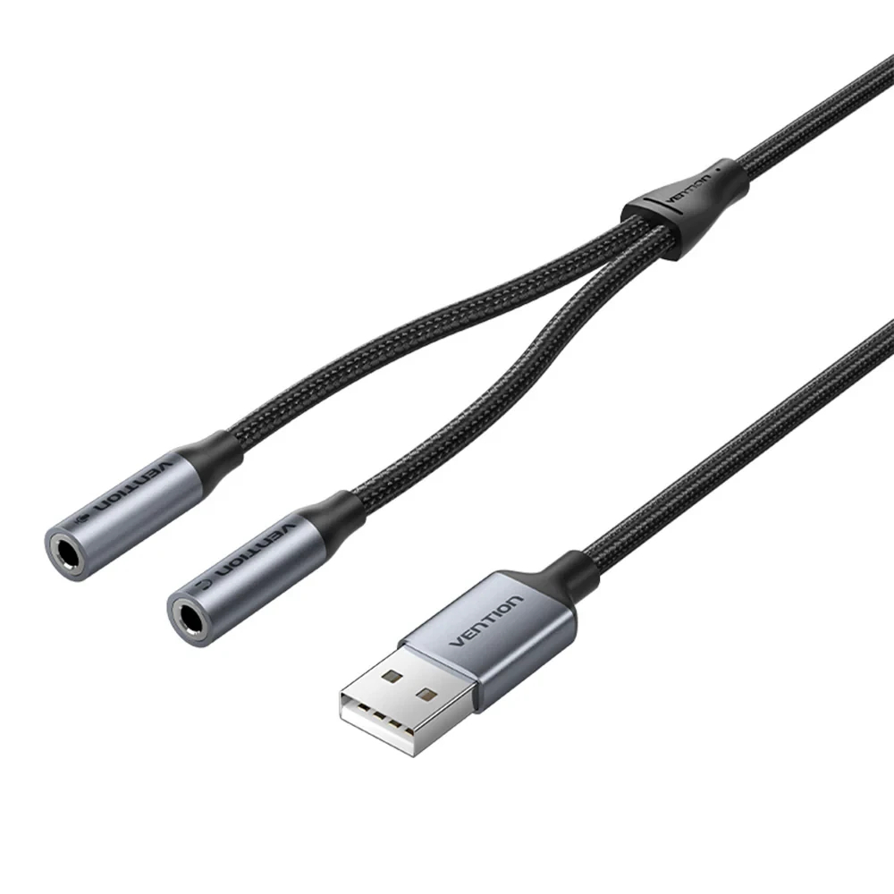 Vention външна звукова карта USB Sound card 2-Port 0.25M Gray - CVHHC