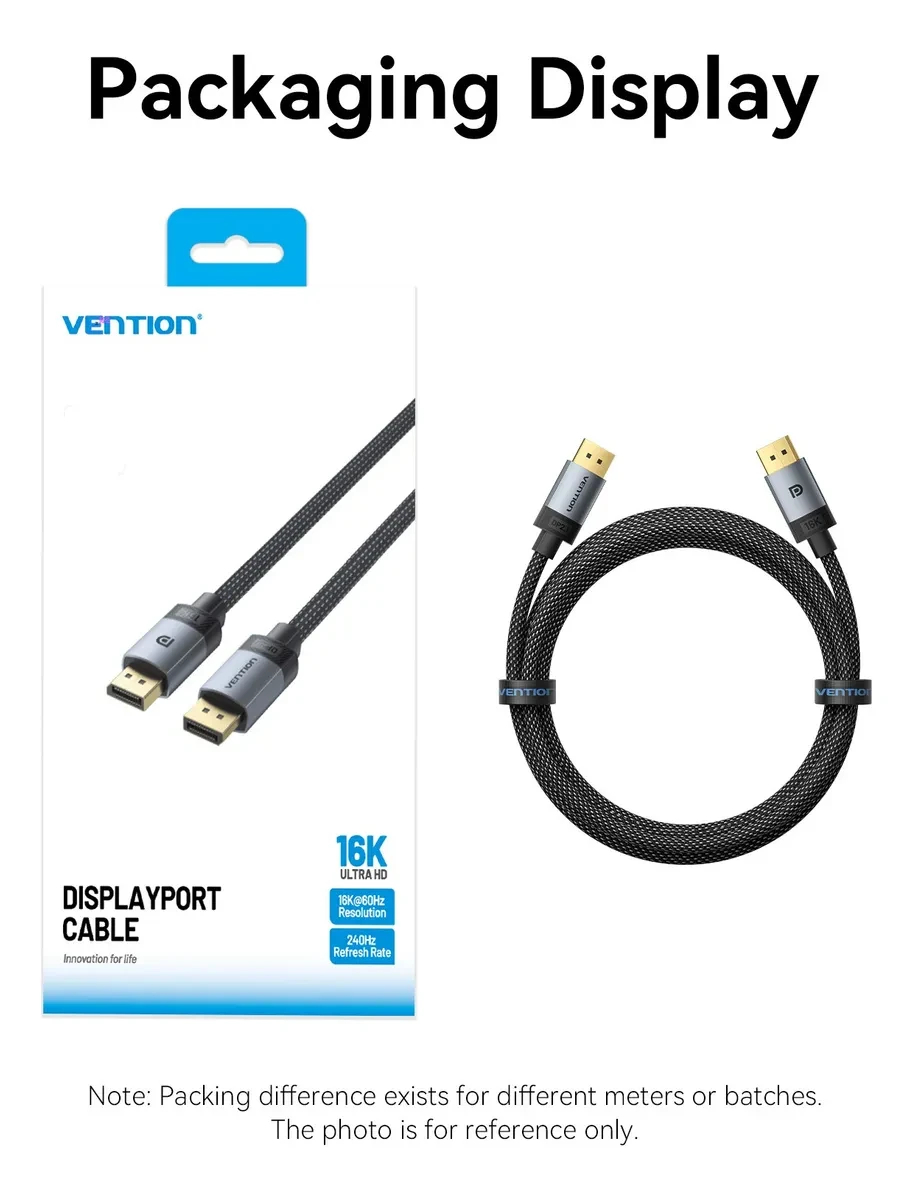 Vention Кабел Cable - Display Port v2.1 DP M / M Black 16K@60Hz, 2M - HGBHH