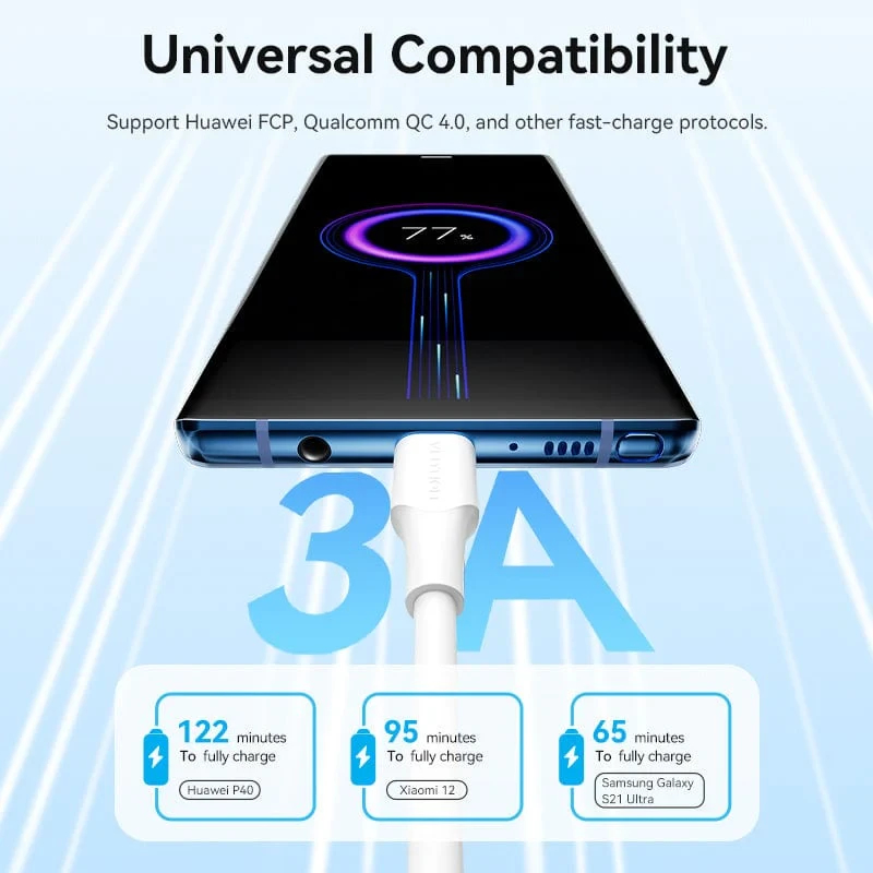 Vention Кабел USB 2.0 Type-C to Type-C - 1M White 3A Fast Charge - TAXWF