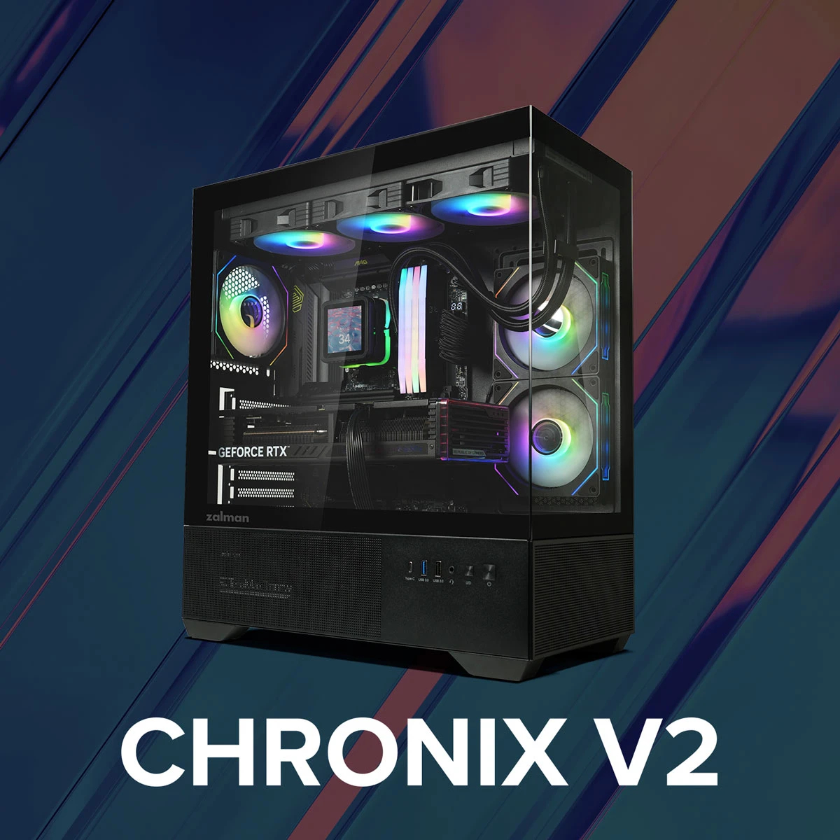 Zalman кутия Case ATX - Chronix BLACK V2 - 3 x 120 mm A-RGB, USB-C, Tempered Glass