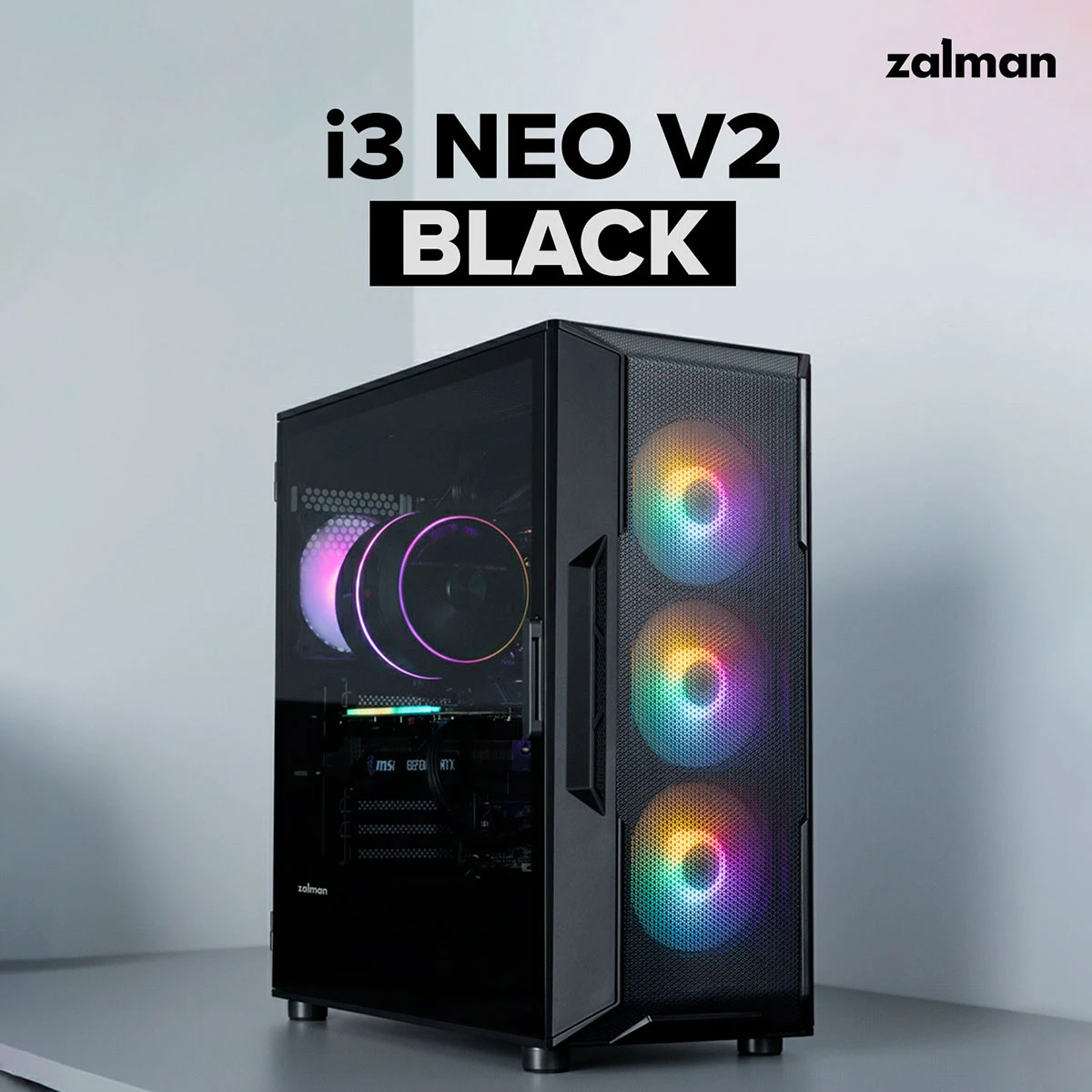 Zalman кутия Case ATX - I3 NEO V2 Black - RGB, Mesh