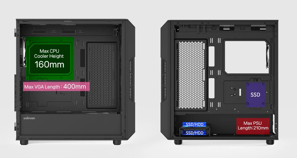 Zalman кутия Case ATX - I3 NEO V2 Black - RGB, Mesh