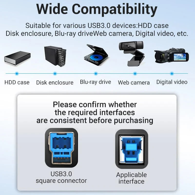 Vention Кабел USB 3.0 AM / BM - 0.5M Black - COOBD