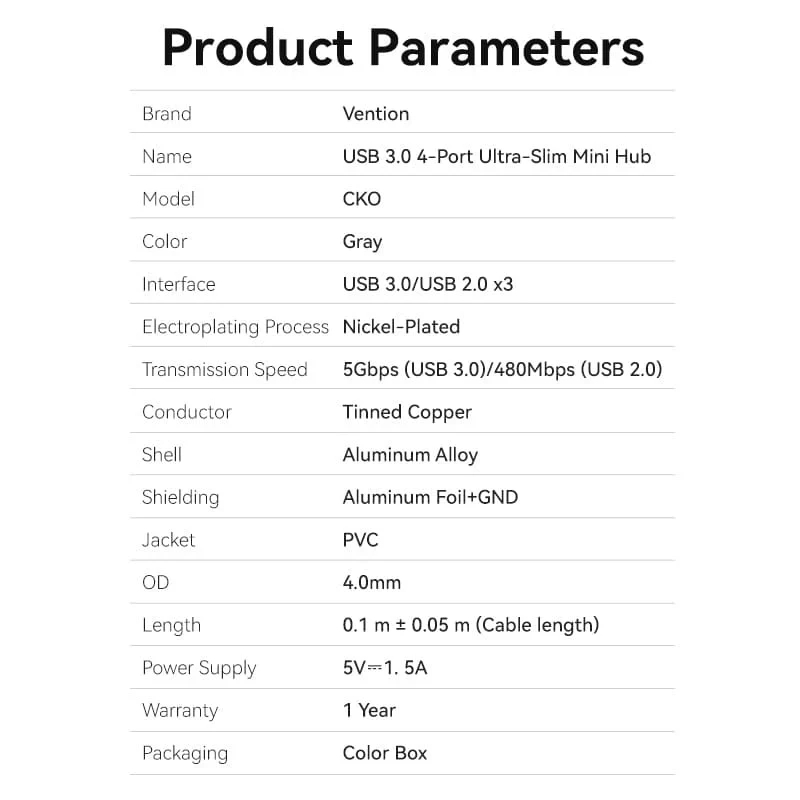 Vention хъб USB3.0 HUB 4 port Aluminium - CKOHB