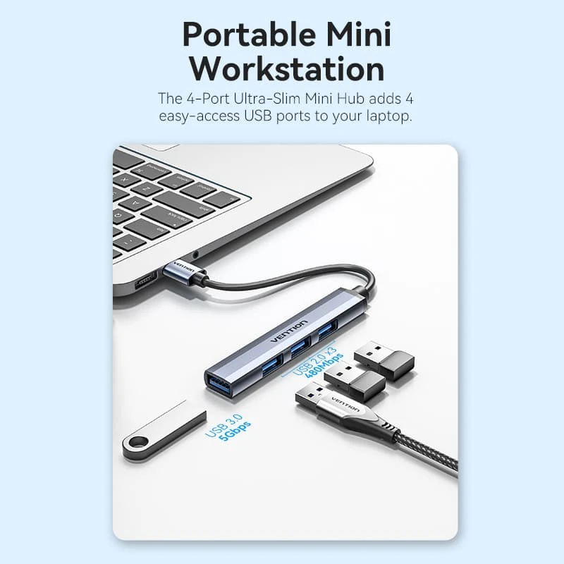 Vention хъб USB3.0 HUB 4 port Aluminium - CKOHB