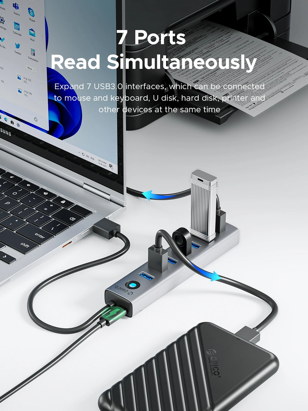 Orico хъб USB3.0 HUB 7 port Black - CL7U-U3-10-GY-BP