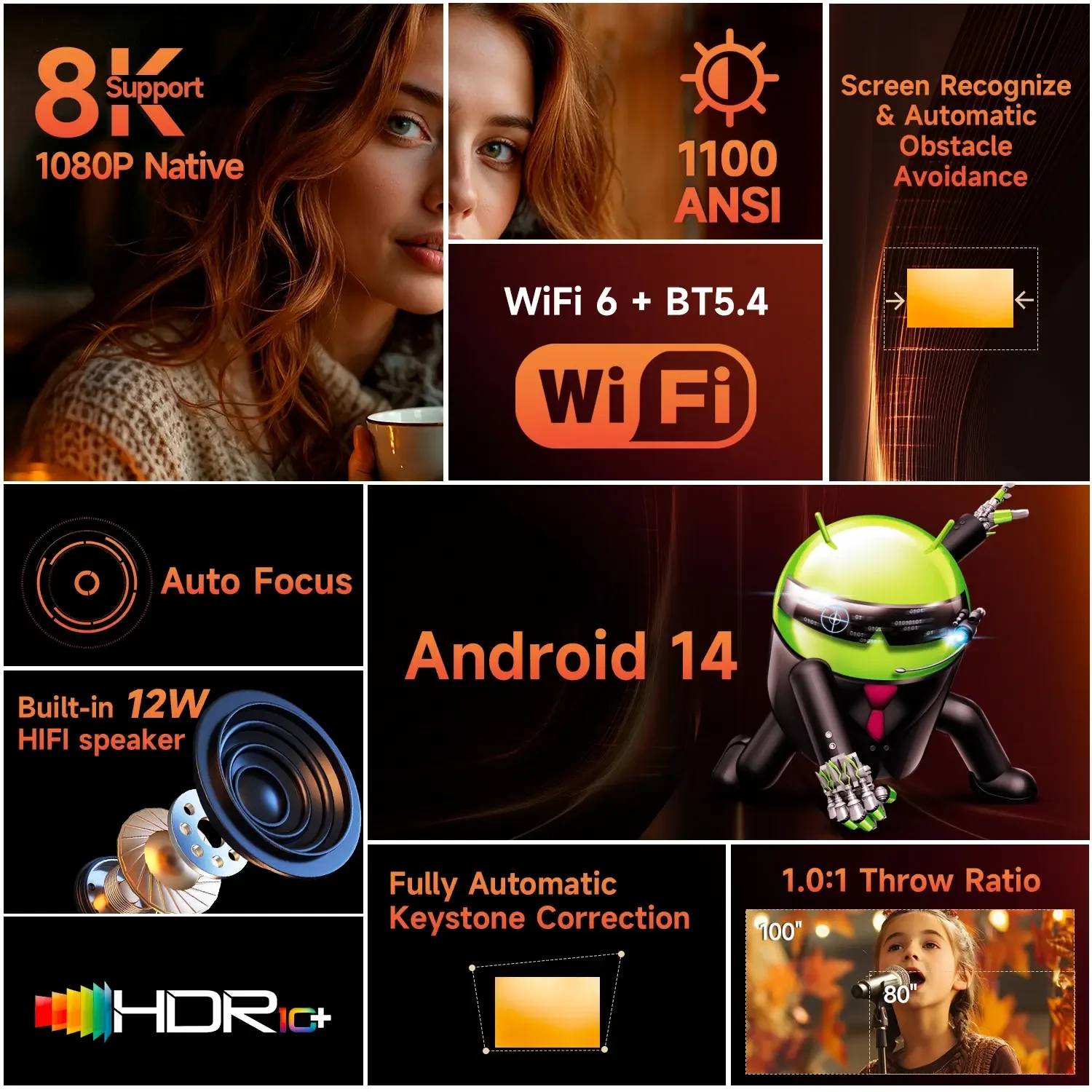 MagCubic преносим мултимедиен проектор Portable Multimedia Projector HY450MAX - 8K, Android 14, Wi-Fi 6, Bluetooth 5.4