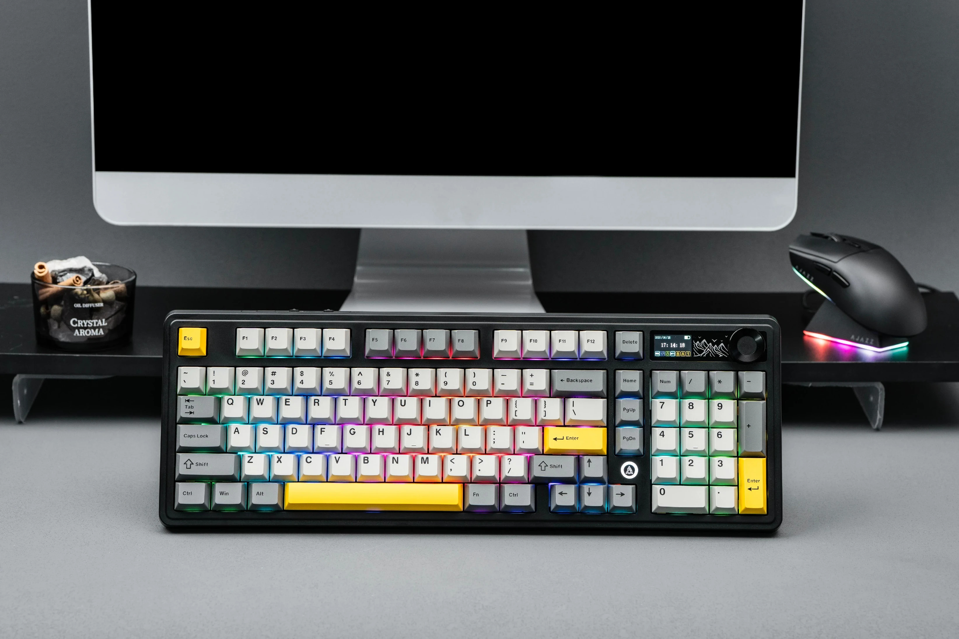 Ajazz геймърска механична клавиатура Wireless Gaming Mechanical Keyboard AK980 V2 - Maillard Switch [Linear] (English US), Purple, White