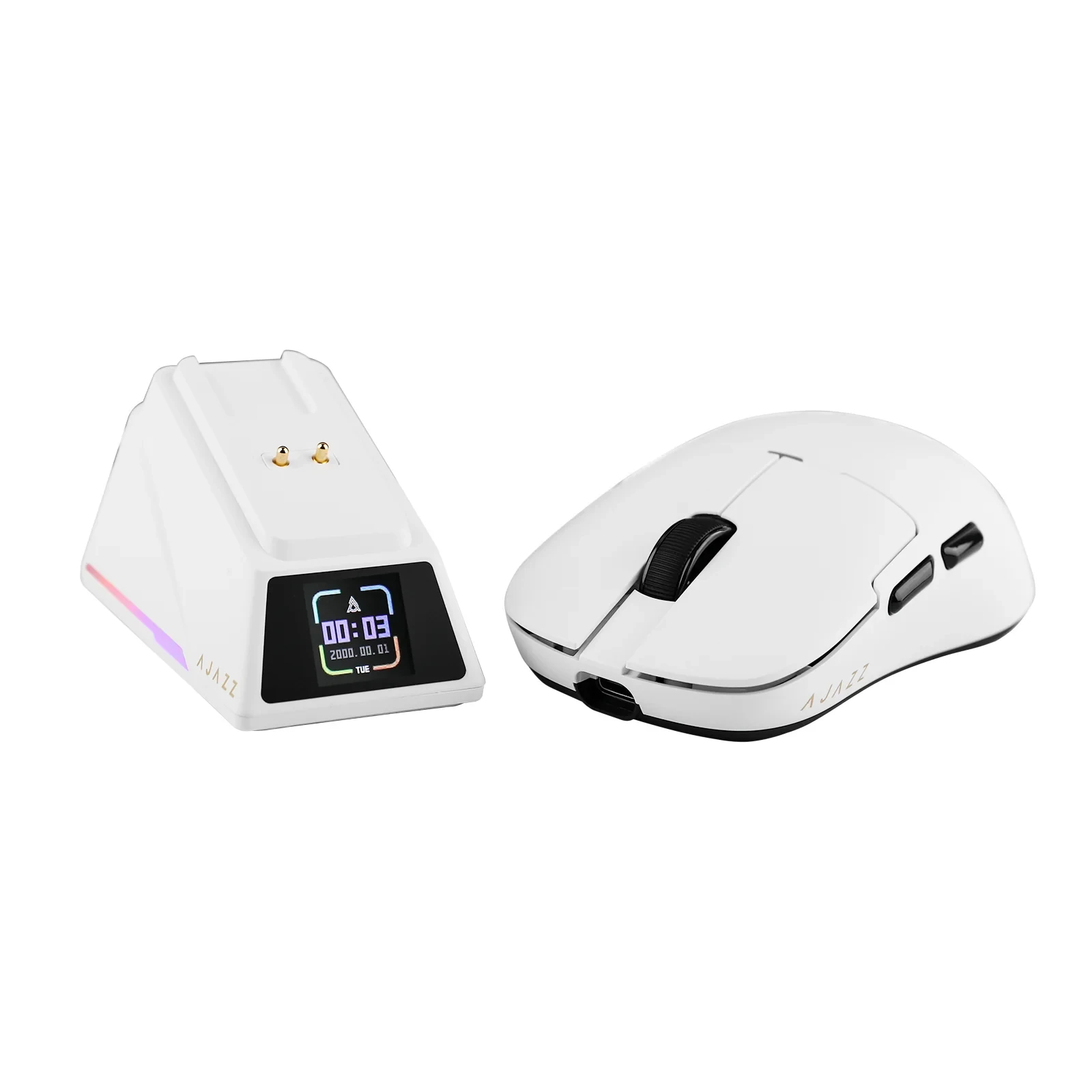 Ajazz професионална геймърска мишка AJ159 APEX - Wireless Gaming Mouse - 8K, Magnetic Charging Dock, White