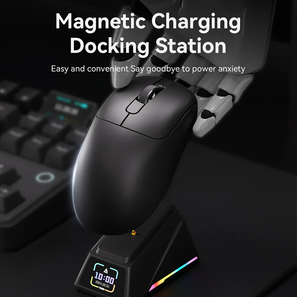 Ajazz професионална геймърска мишка AJ179 APEX - Wireless Gaming Mouse - 8K, Magnetic Charging Dock, Black
