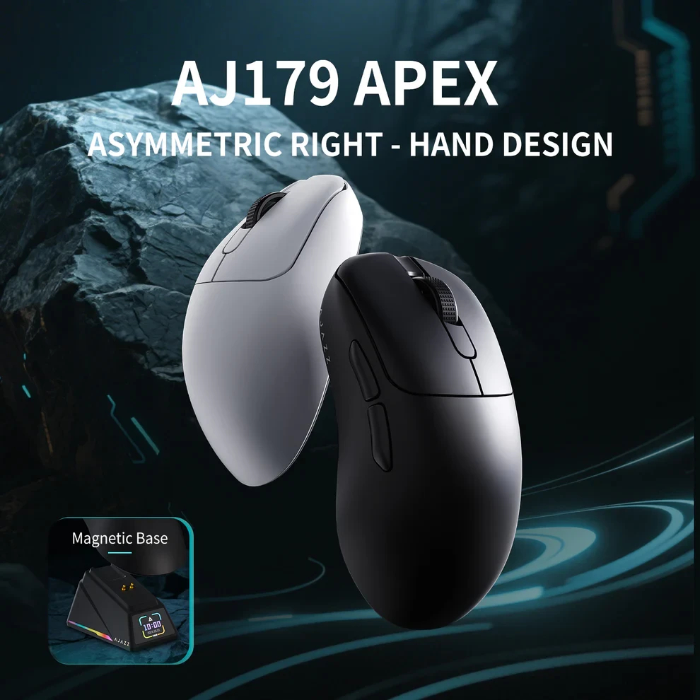 Ajazz професионална геймърска мишка AJ179 APEX - Wireless Gaming Mouse - 8K, Magnetic Charging Dock, Black
