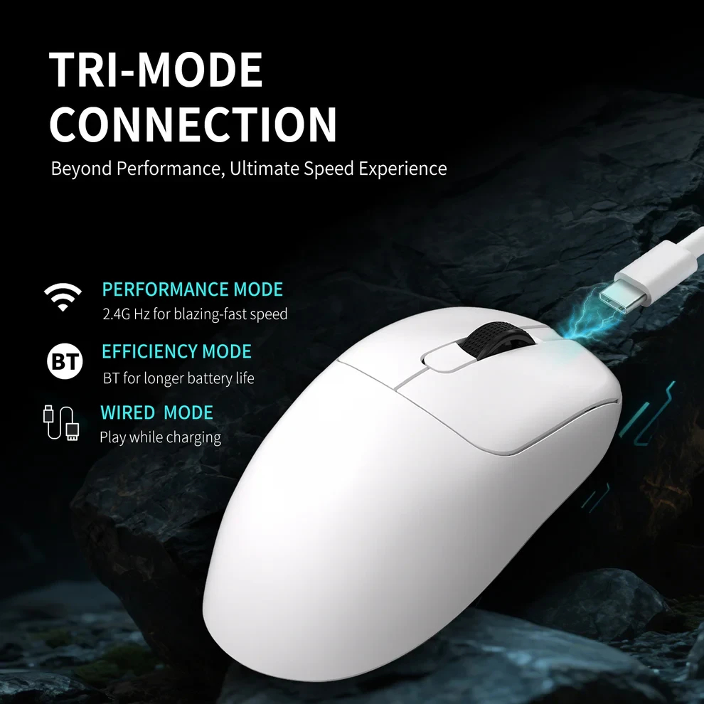 Ajazz професионална геймърска мишка AJ179 APEX - Wireless Gaming Mouse - 8K, Magnetic Charging Dock, White
