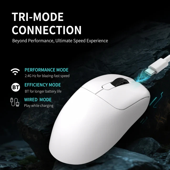 Ajazz професионална геймърска мишка AJ179 PRO - Wireless Gaming Mouse - 8K, Magnetic Charging Dock, White