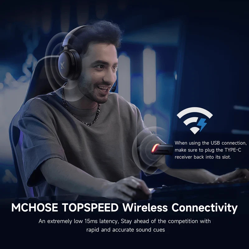 MCHOSE безжични геймърски слушалки Wireless Gaming Headphones - V9 Pro Steel Black - Bluetooth , 2.4G