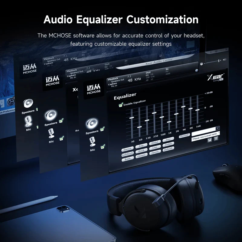 MCHOSE безжични геймърски слушалки Wireless Gaming Headphones - V9 Pro Steel Black - Bluetooth , 2.4G
