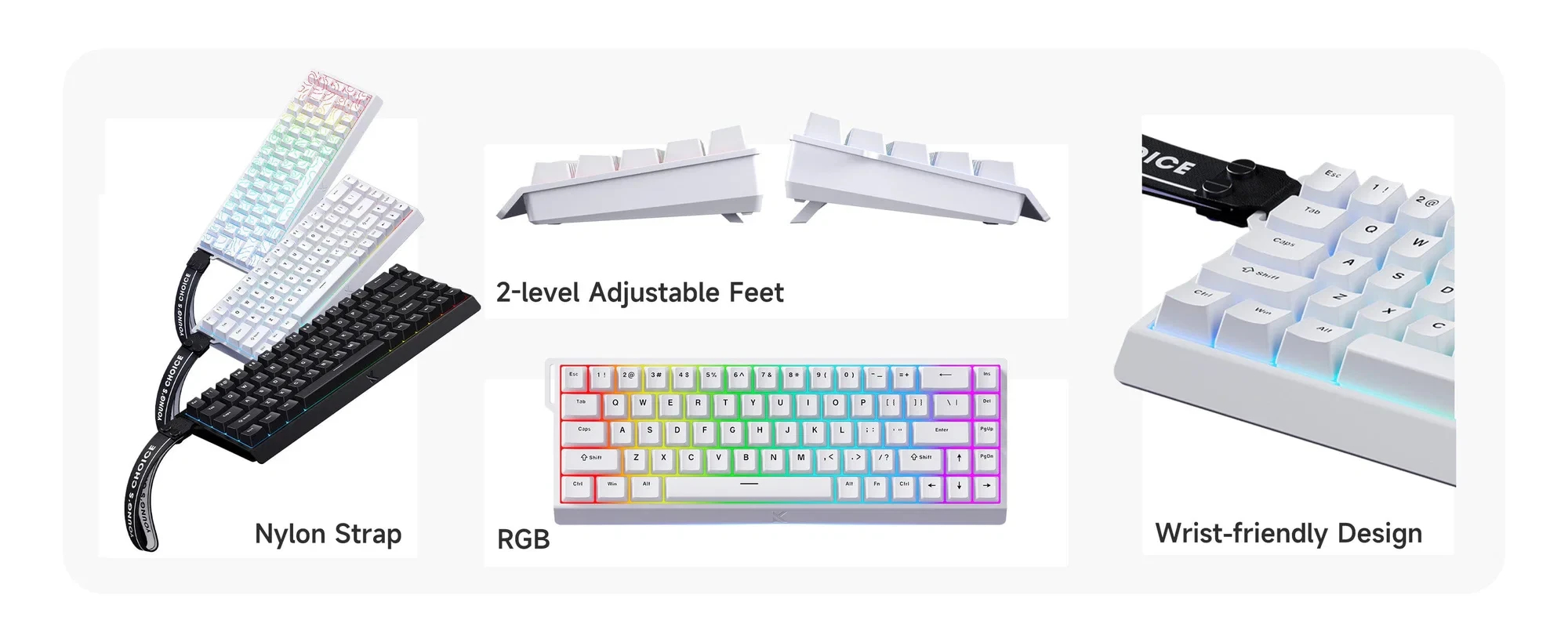 MCHOSE геймърска механична клавиатура Gaming Mechanical Keyboard Ace 68 - 8K, Ice Rhino Magnetic Switch [Linear] (English US), White