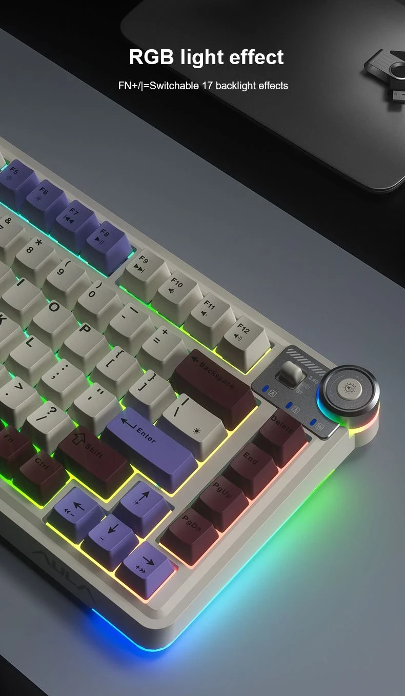 Aula геймърска механична клавиатура Wireless Gaming Mechanical Keyboard AU75 - Bloomfield Switch [Linear] (English US), Turmeric yellow