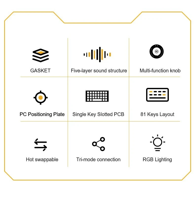 Aula геймърска механична клавиатура Wireless Gaming Mechanical Keyboard AU75 - Bloomfield Switch [Linear] (English US), Turmeric yellow