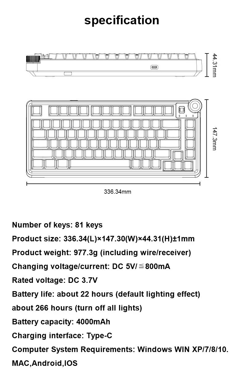 Aula геймърска механична клавиатура Wireless Gaming Mechanical Keyboard AU75 - Bloomfield Switch [Linear] (English US), Turmeric yellow