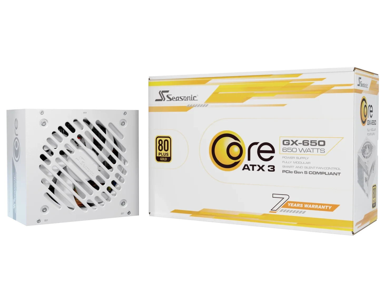 Seasonic захранване PSU ATX 3.1 650W Gold, Full Modular, PCIe 5.1 - CORE GX-650 V2 White - SRP-CGX651-A5A32SF-W