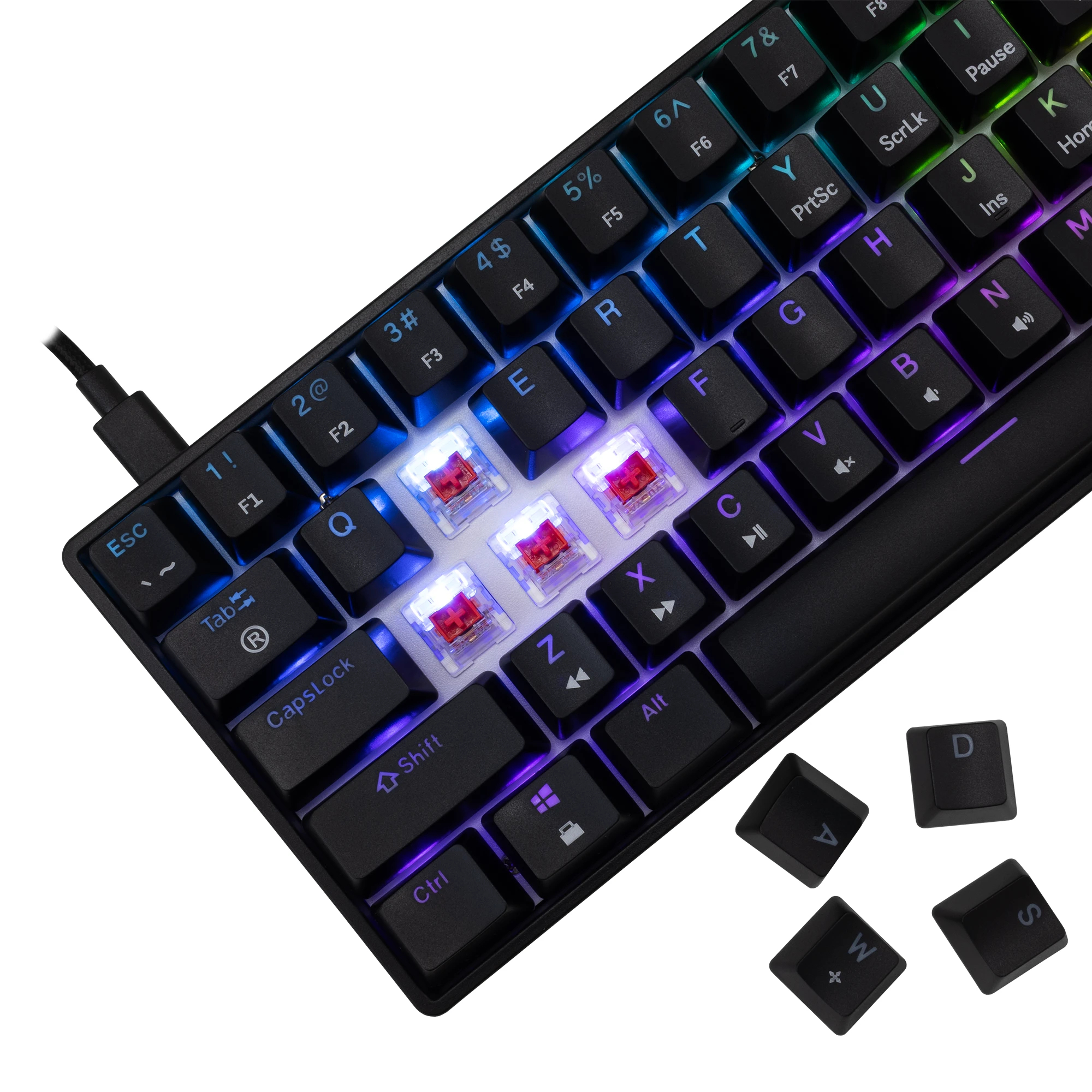 White Shark геймърска механична клавиатура Gaming Mechanical Keyboard SHINOBI 2 - YUSYA 5P Red Switches (English US), Black