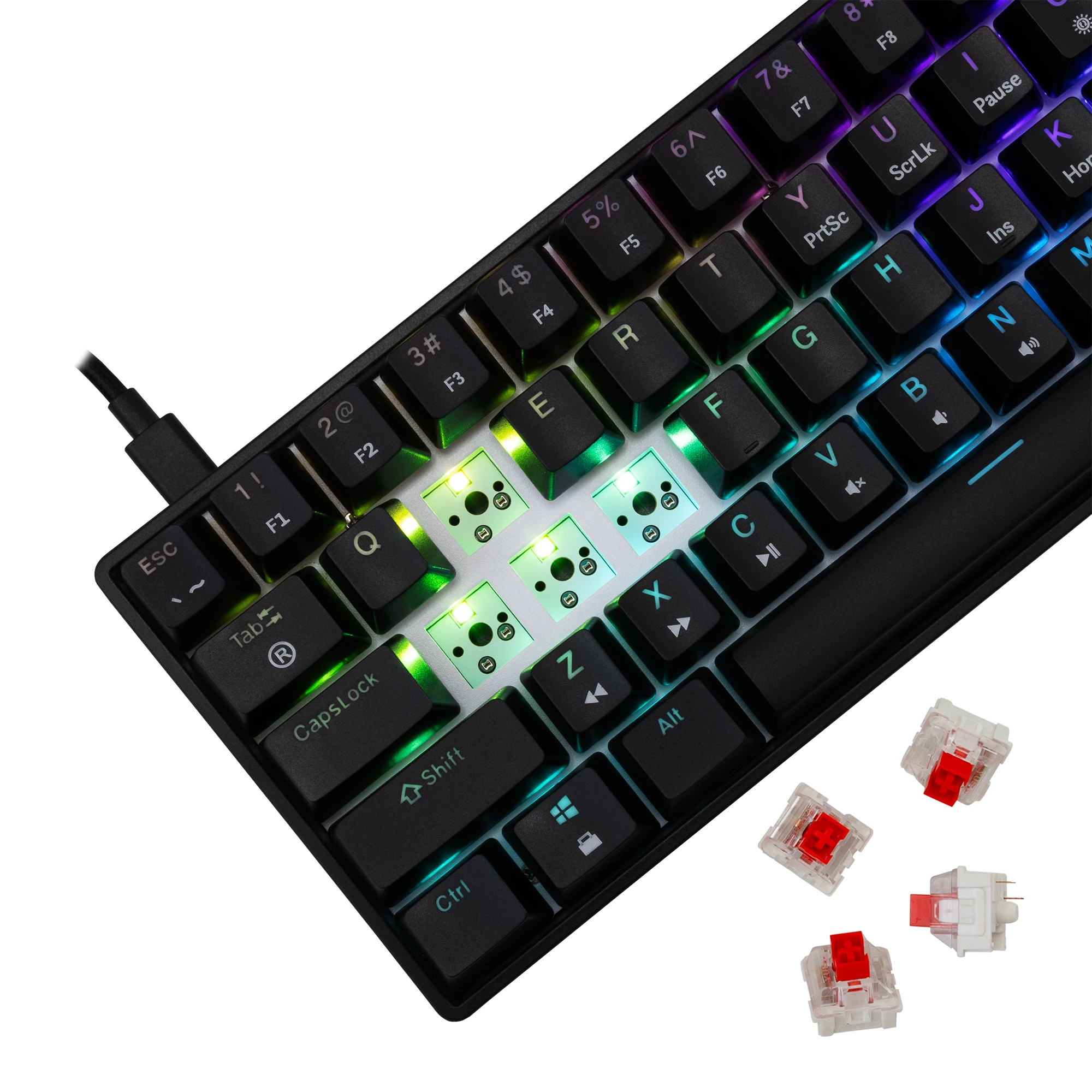 White Shark геймърска механична клавиатура Gaming Mechanical Keyboard SHINOBI 2 - YUSYA 5P Red Switches (English US), Black
