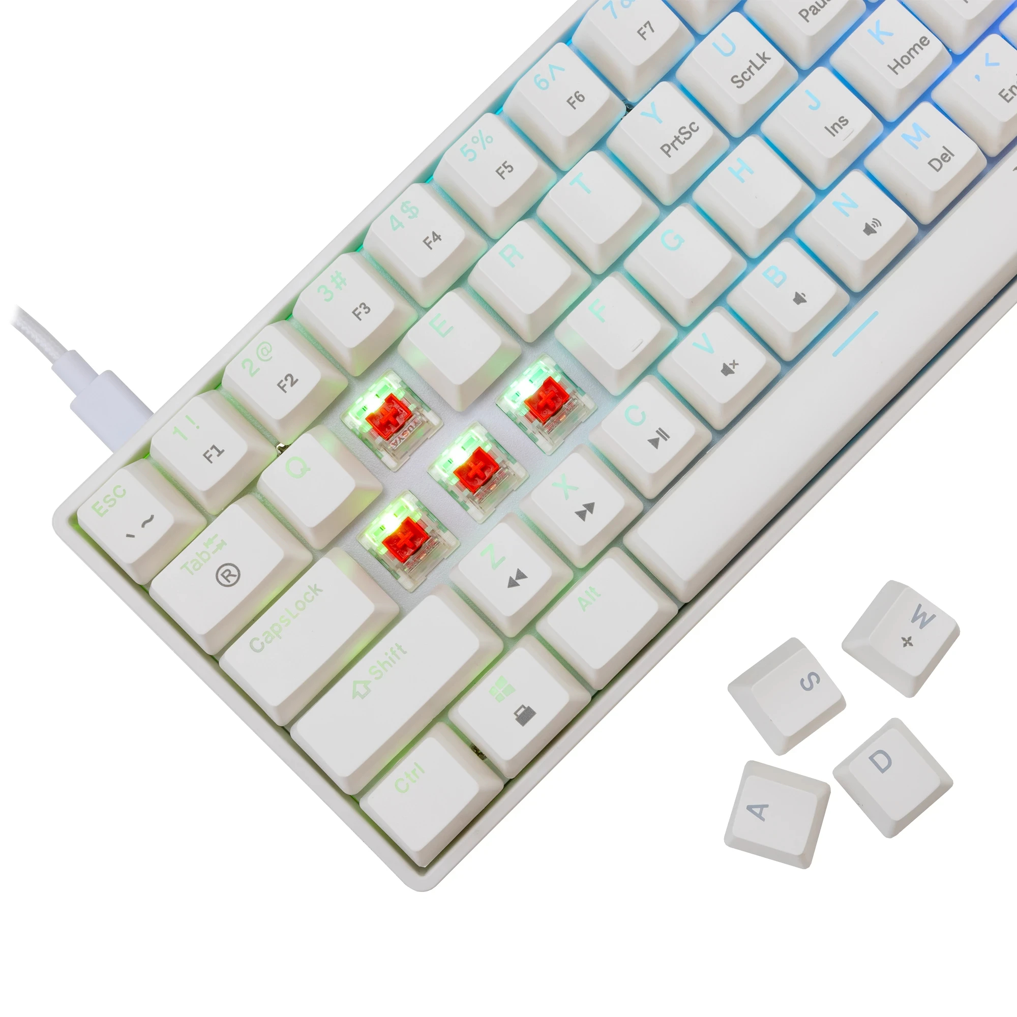 White Shark геймърска механична клавиатура Gaming Mechanical Keyboard SHINOBI 2 - YUSYA 5P Red Switches (English US), White