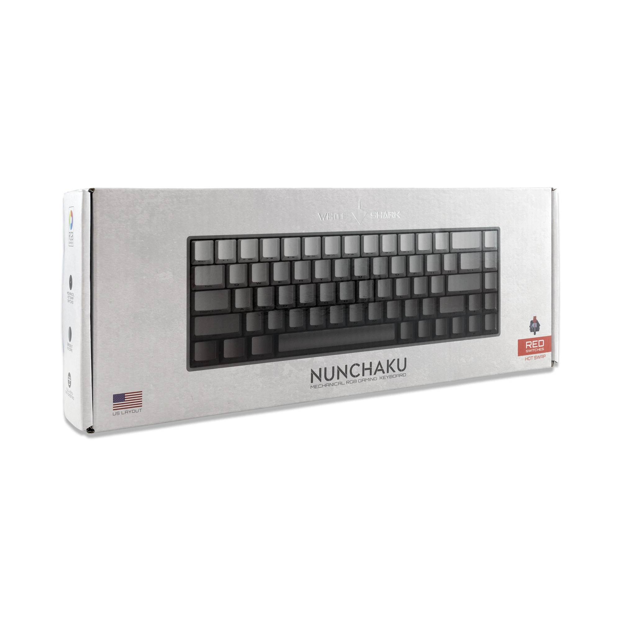 White Shark геймърска механична клавиатура Gaming Mechanical Keyboard NUNCHAKU - Red Switches (English US), Grey