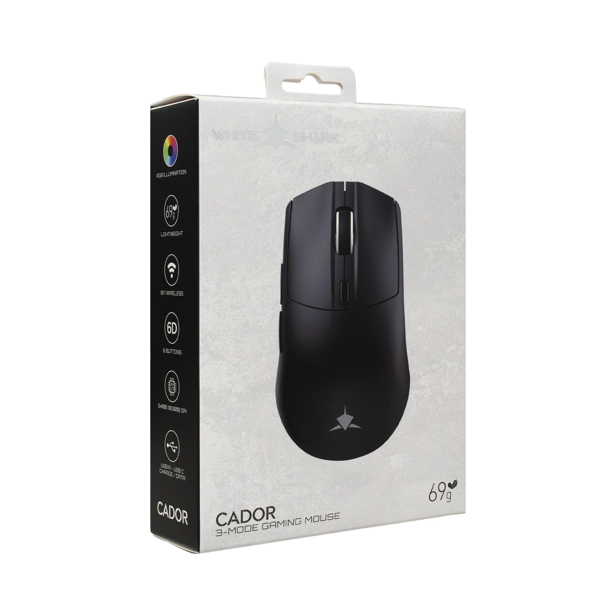 White Shark професионална геймърска мишка Wireless Gaming Mouse CADOR - 10000dpi, 1000Hz, Bluetooth, Black