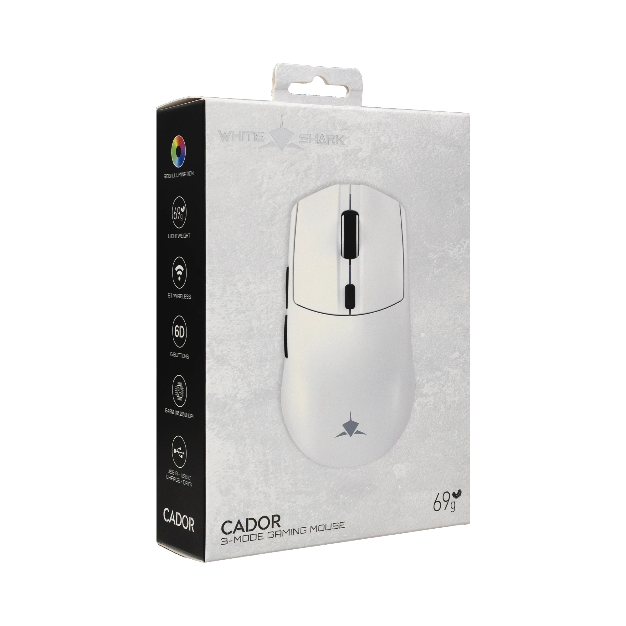 White Shark професионална геймърска мишка Wireless Gaming Mouse CADOR - 10000dpi, 1000Hz, Bluetooth, White