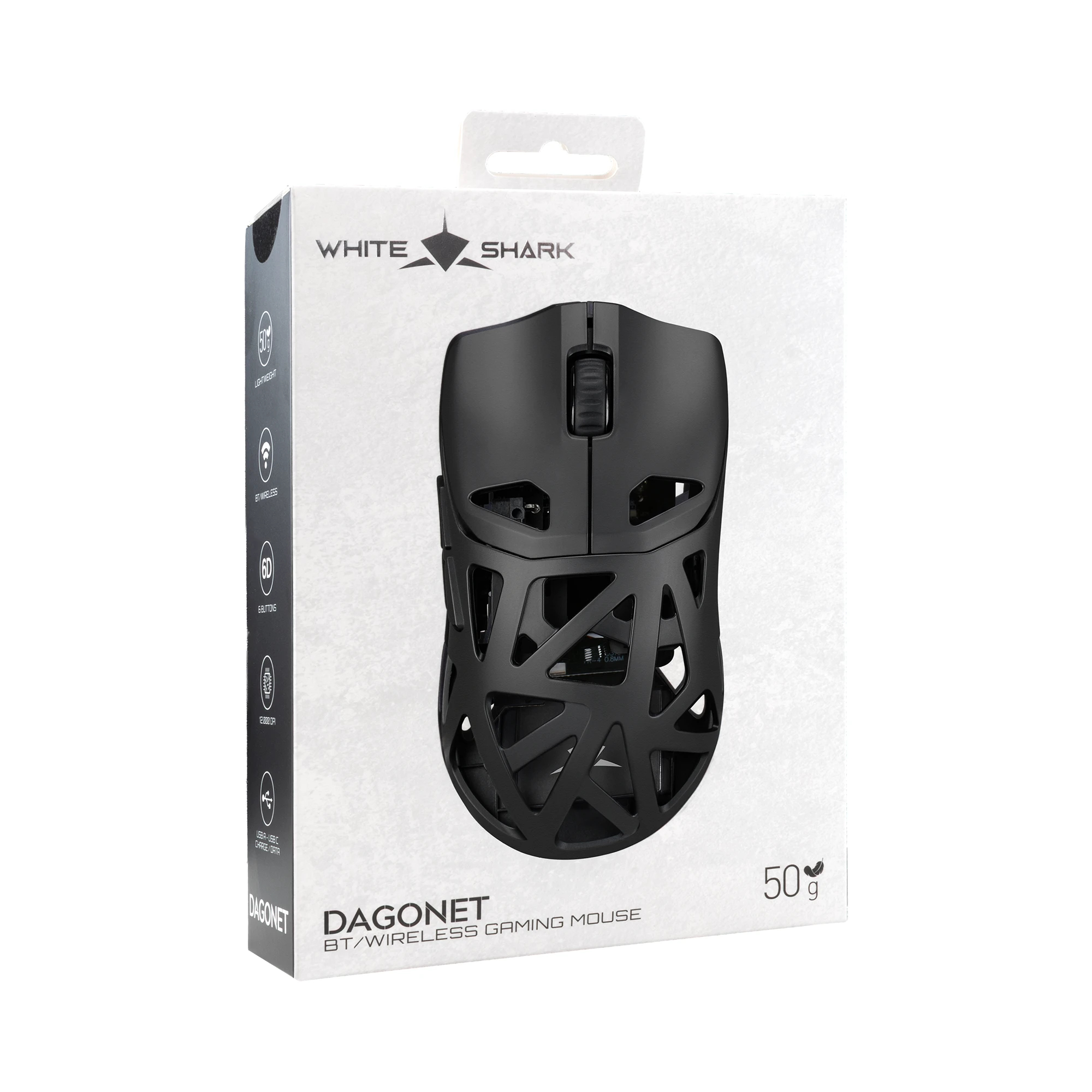 White Shark професионална геймърска мишка Wireless Gaming Mouse DAGONET 2 - 24000dpi, 1000Hz, Bluetooth, Black