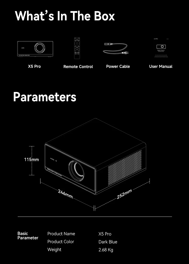Wanbo преносим смарт проектор Portable Smart Projector - X5 Pro - Dark Blue, 4K, 1100 ANSI, HDR10, Google TV,