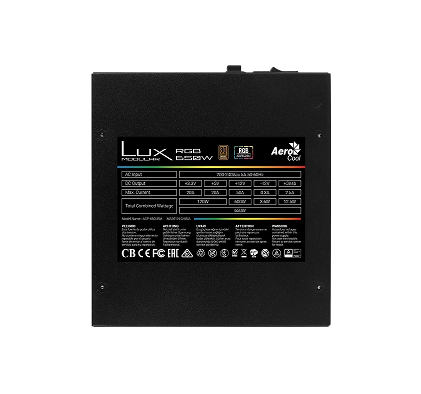 AeroCool захранване PSU 650W - 80+ Bronze, Semi-Modular LUX RGB 650M - ACPB-LM65AEC.11