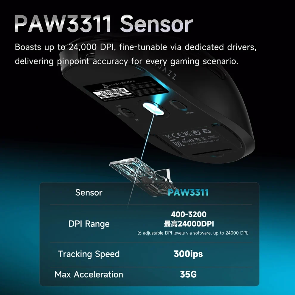 Ajazz професионална геймърска мишка AJ159 V2 MC - Wireless Gaming Mouse - 1K, Magnetic Charging Dock, Black