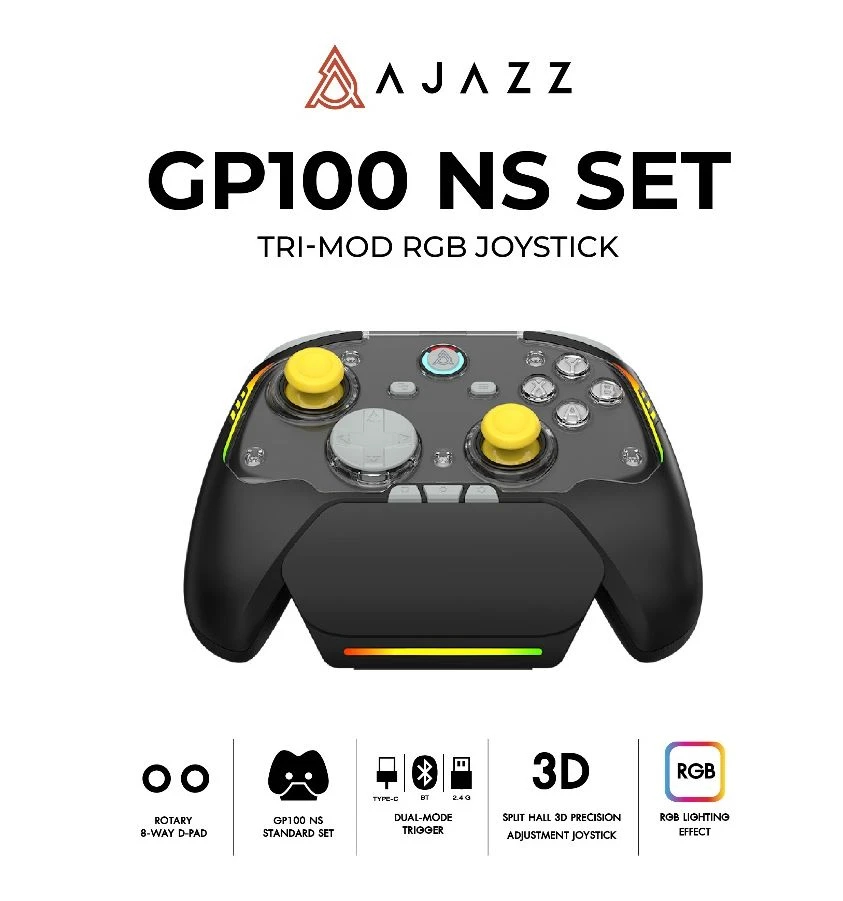 Ajazz геймпад Gamepad Set GP100 NS - Hall Effect, 1000Hz, Wireless, Bluetooth, 1000Hz - Black, Gray, Yellow