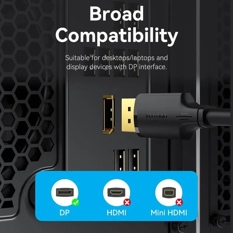 Vention Кабел Cable - Display Port v1.2 DP M / M Black 4K 1M - HAKBF