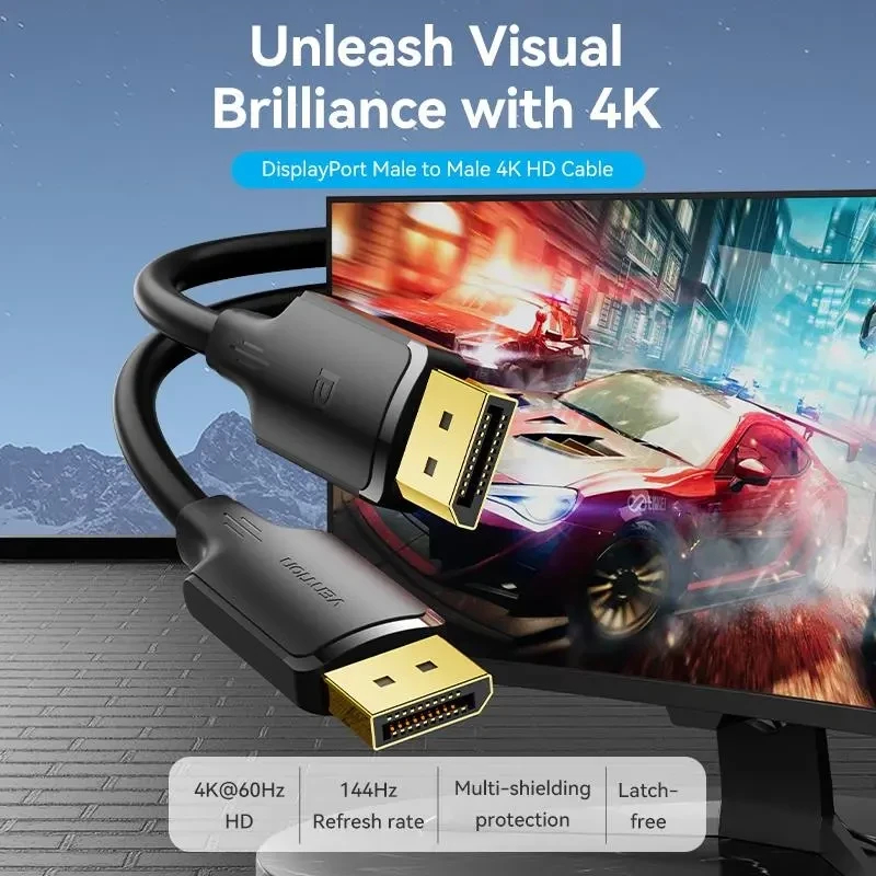 Vention Кабел Cable - Display Port v1.2 DP M / M Black 4K 1.5M - HAKBG