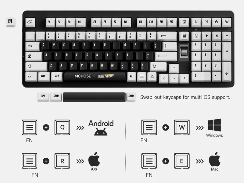MCHOSE геймърска механична клавиатура Wireless Gaming Mechanical Keyboard UT98 Classic Therapy - Silent Peach V3 Switch [Linear] (English US)
