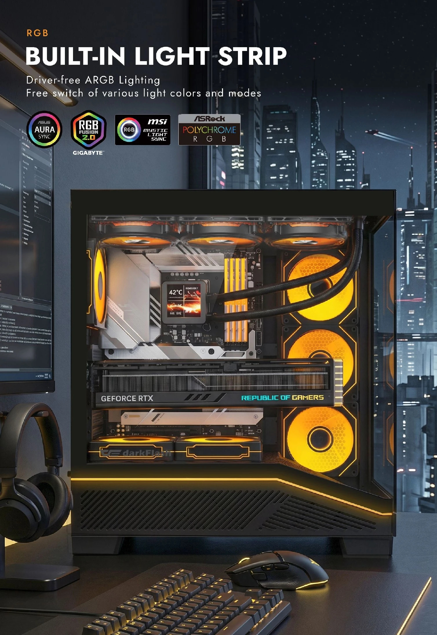Darkflash кутия Case ATX - K430 Black - 6 x 120 mm A-RGB fans included, USB-C