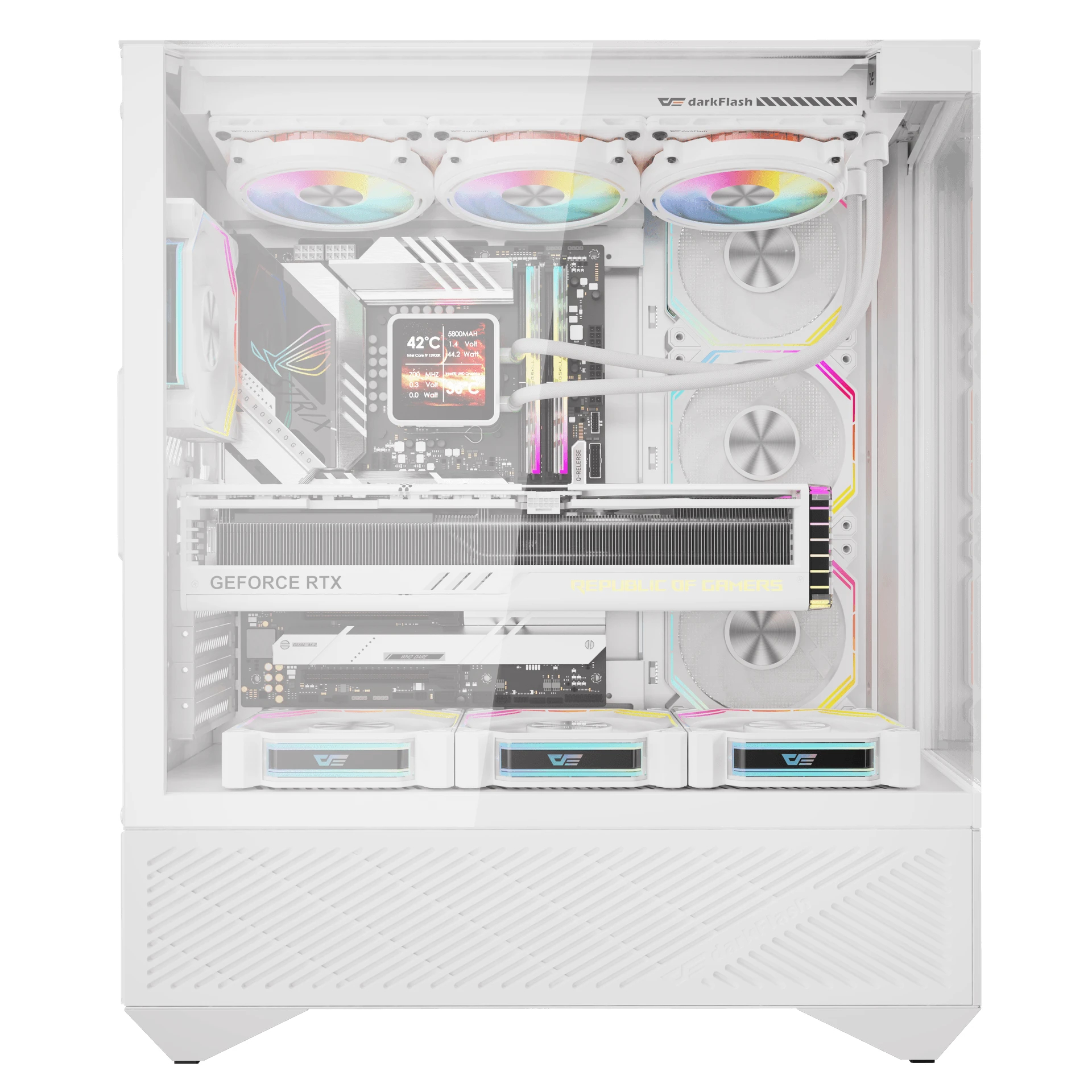 Darkflash кутия Case ATX - DY460 White - 4 x 120 mm A-RGB fans included, USB-C