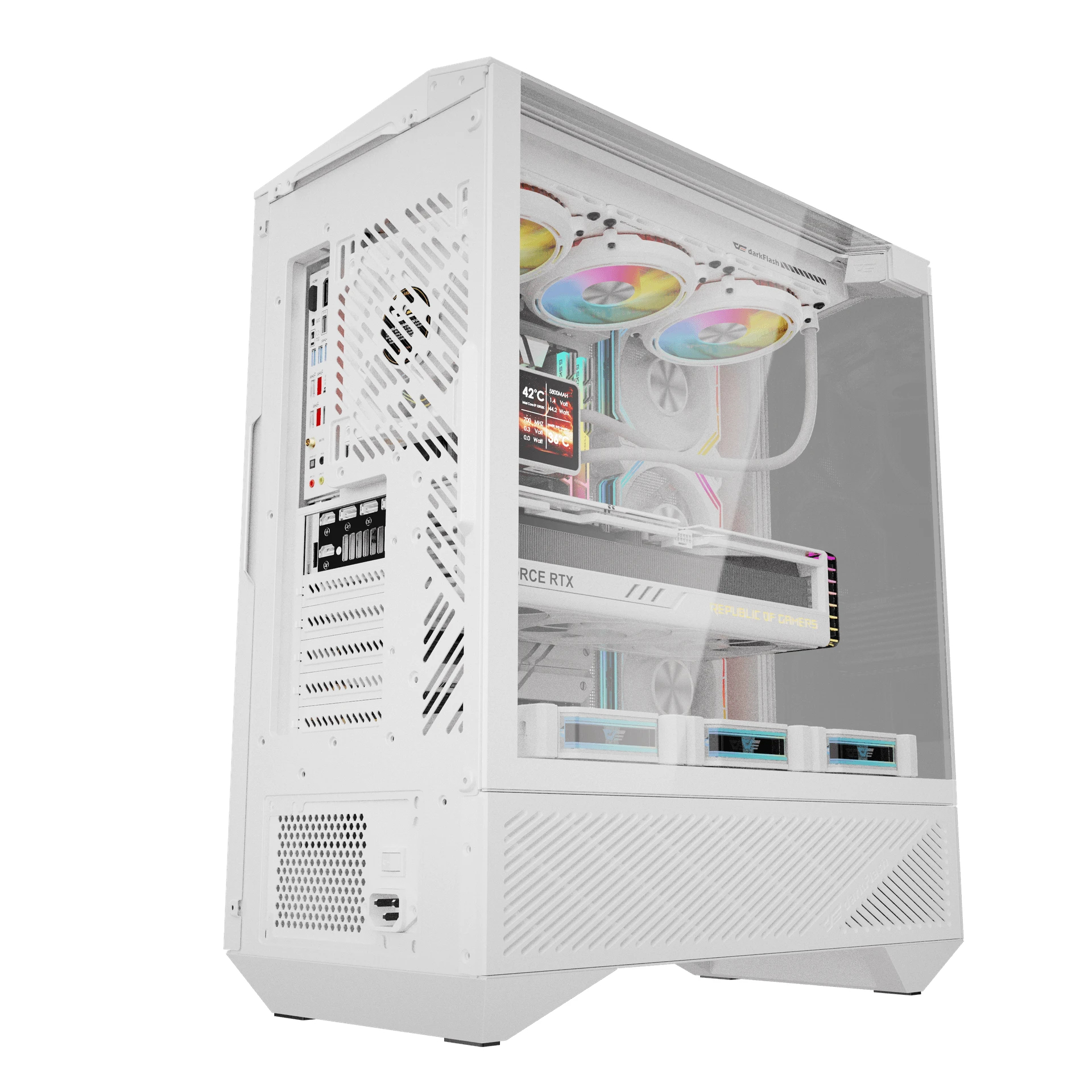 Darkflash кутия Case ATX - DY460 White - 4 x 120 mm A-RGB fans included, USB-C