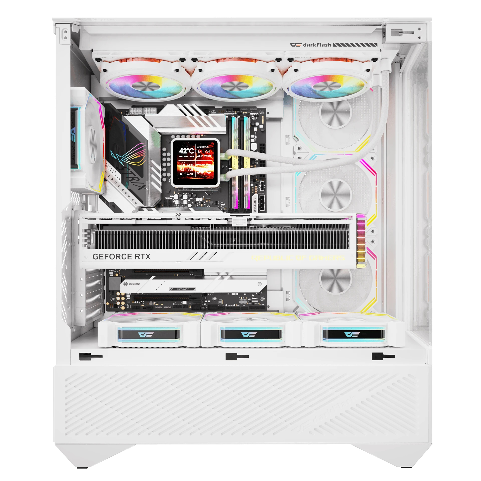 Darkflash кутия Case ATX - DY460 White - 4 x 120 mm A-RGB fans included, USB-C