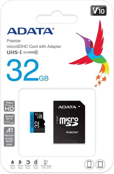 ADATA 32GB MicroSDHC UHS-I CLASS 10 (with adapter)