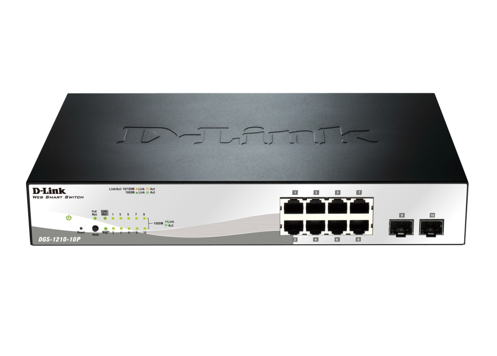 D-Link 10-port 10/100/1000 Gigabit PoE Smart Switch including 2 SFP