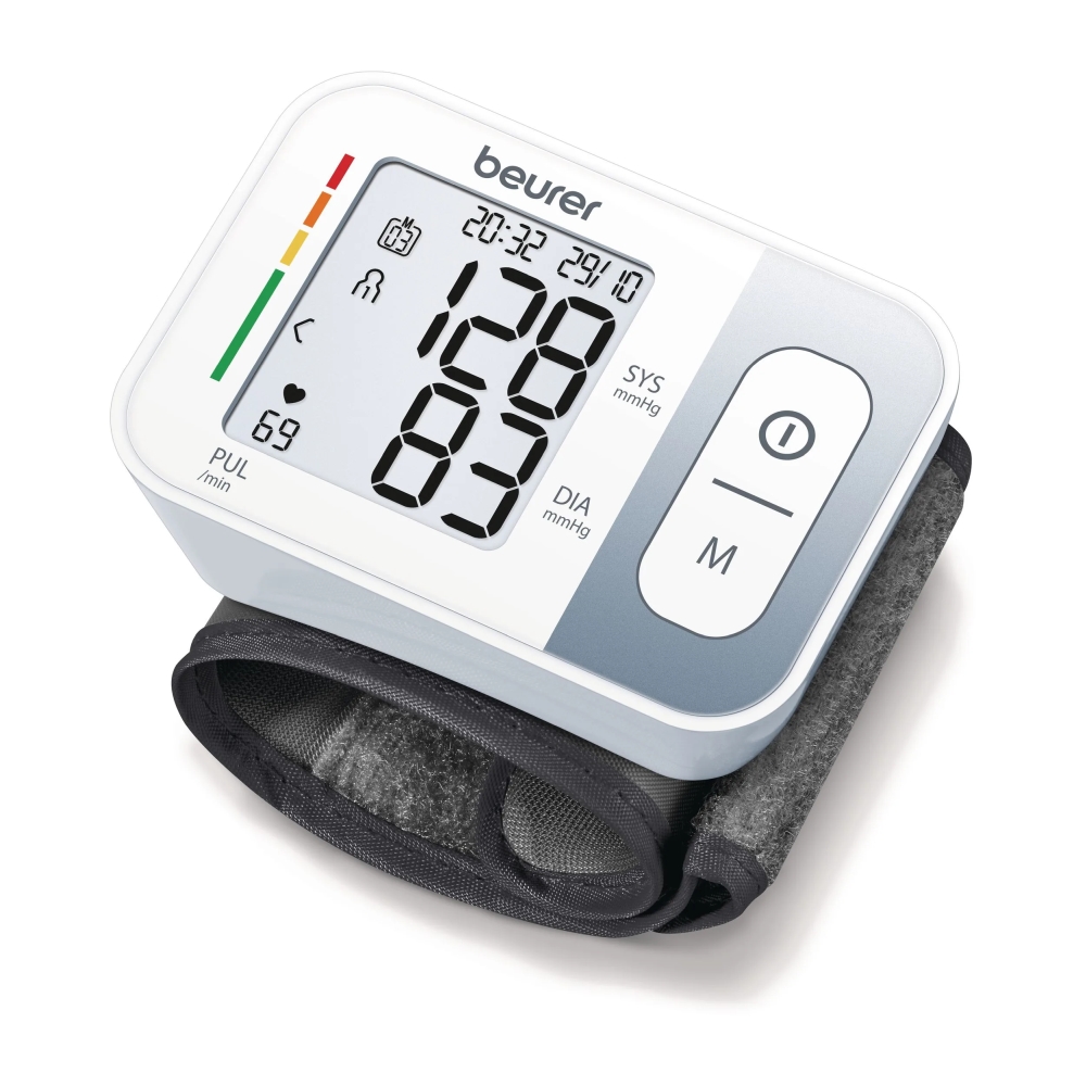 Beurer BC 28 Wrist blood pressure monitor; risk indicator; arrhythmia detection; medical device; circumferences 13.5-19.5 cm; storage bag