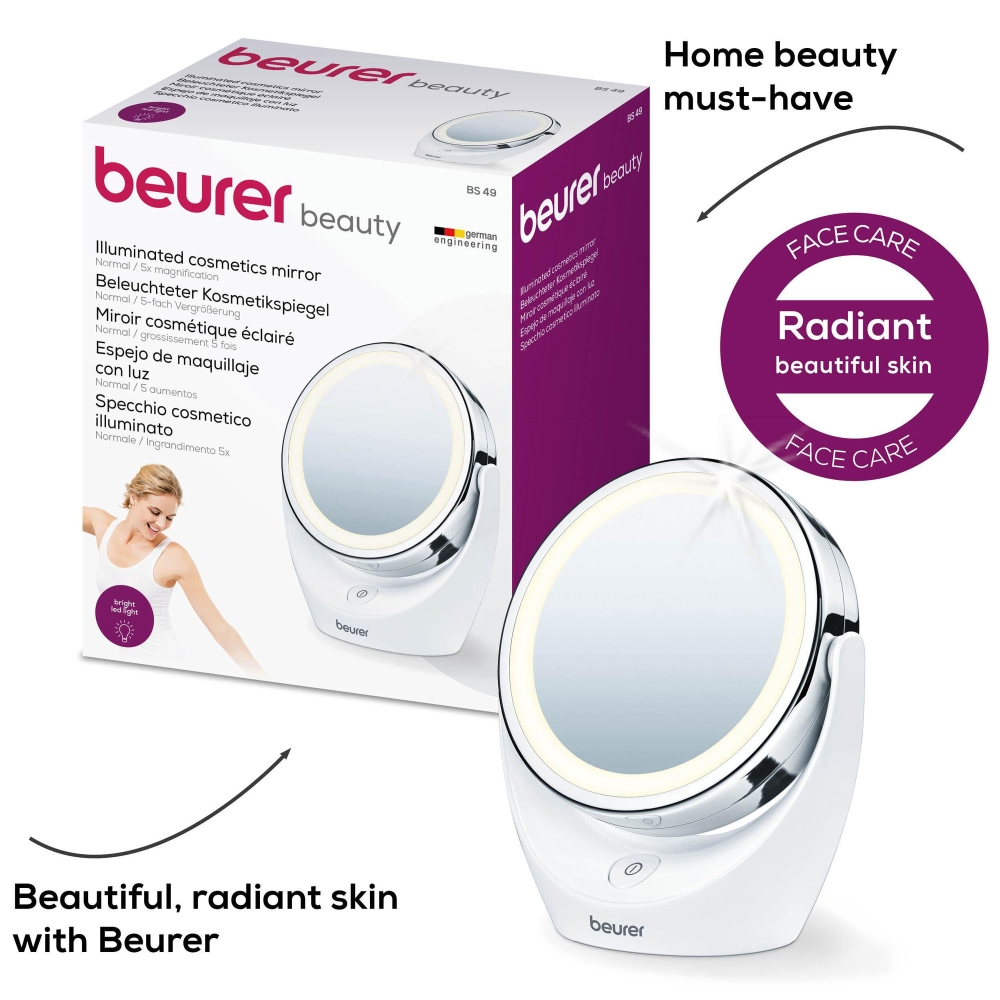 Beurer BS 49 lluminated cosmetic mirror; 12 LEDs; 5 x zoom; 2 mirrors; 11 cm