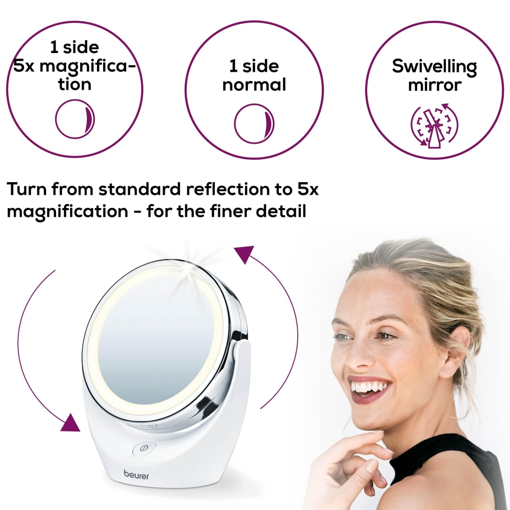 Beurer BS 49 lluminated cosmetic mirror; 12 LEDs; 5 x zoom; 2 mirrors; 11 cm