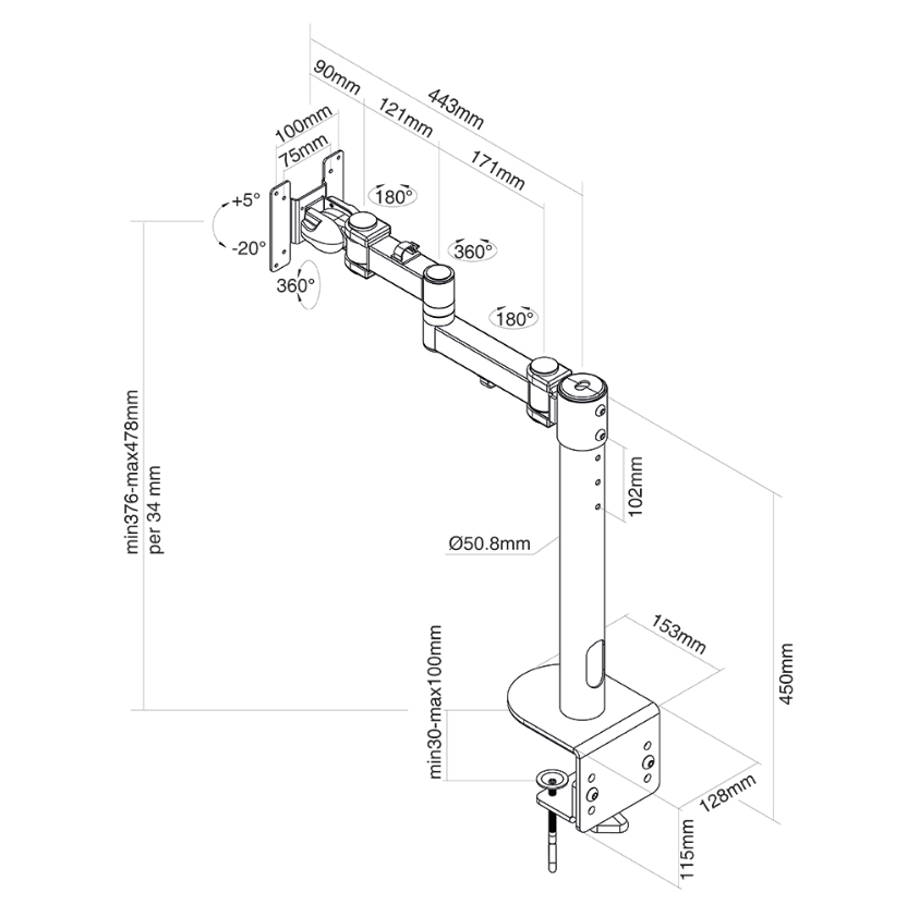 Neomounts Flat Screen Desk Mount (clamp)