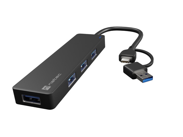 Natec Hub Mayfly USB-C 3.0 4 Port + USB-A Adapter Black